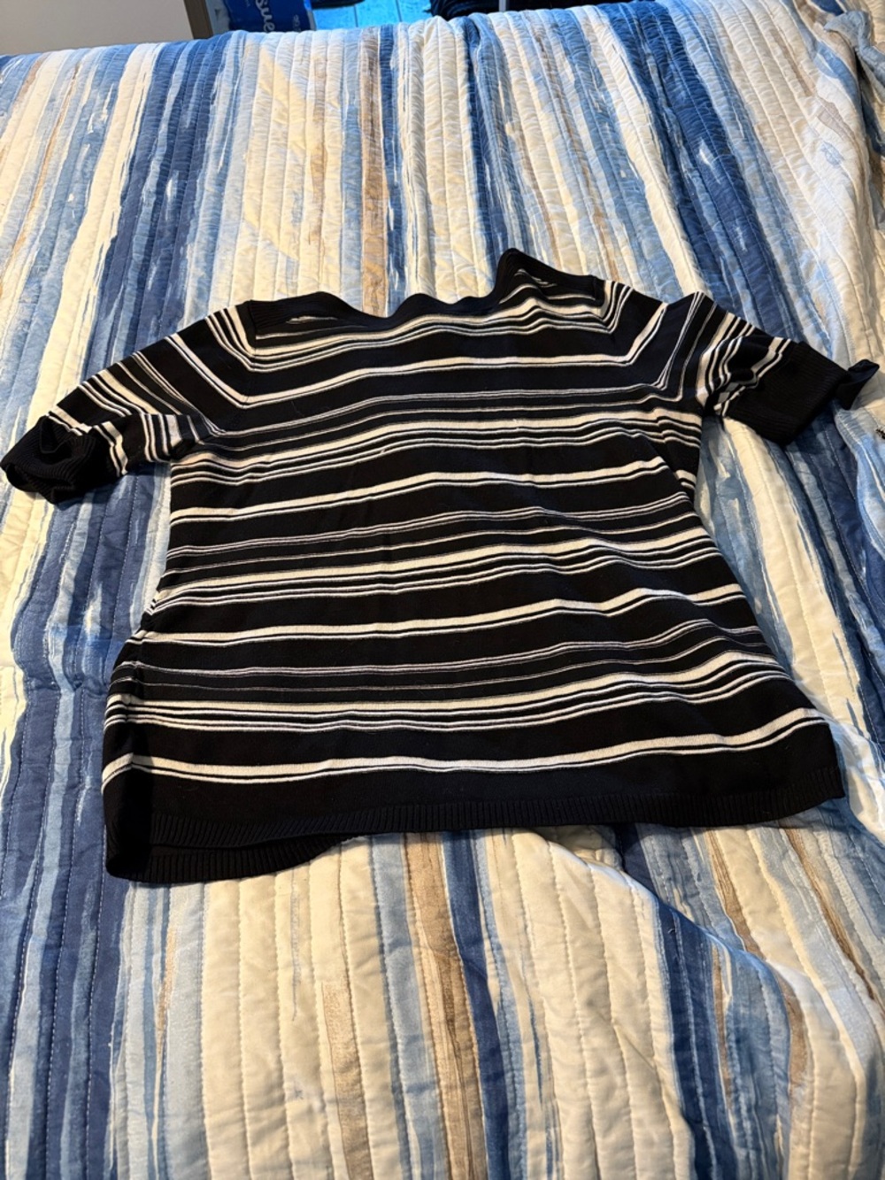 Apt. 9 Black and White Striped Short-Sleeve Knit Top